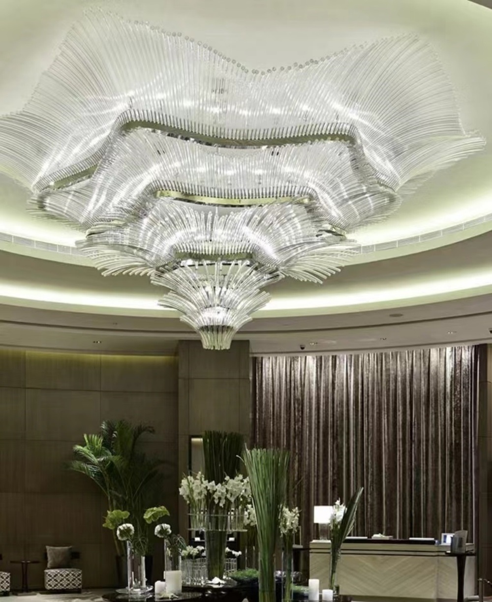 DUTTI LED Large Glass Pipe Chandelier: Modern Unique Design Pendant Ceiling Lighting OEM/ODM for Hotel Hall and Ballroom