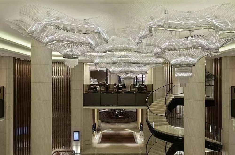 DUTTI LED Large Glass Pipe Chandelier: Modern Unique Design Pendant Ceiling Lighting OEM/ODM for Hotel Hall and Ballroom