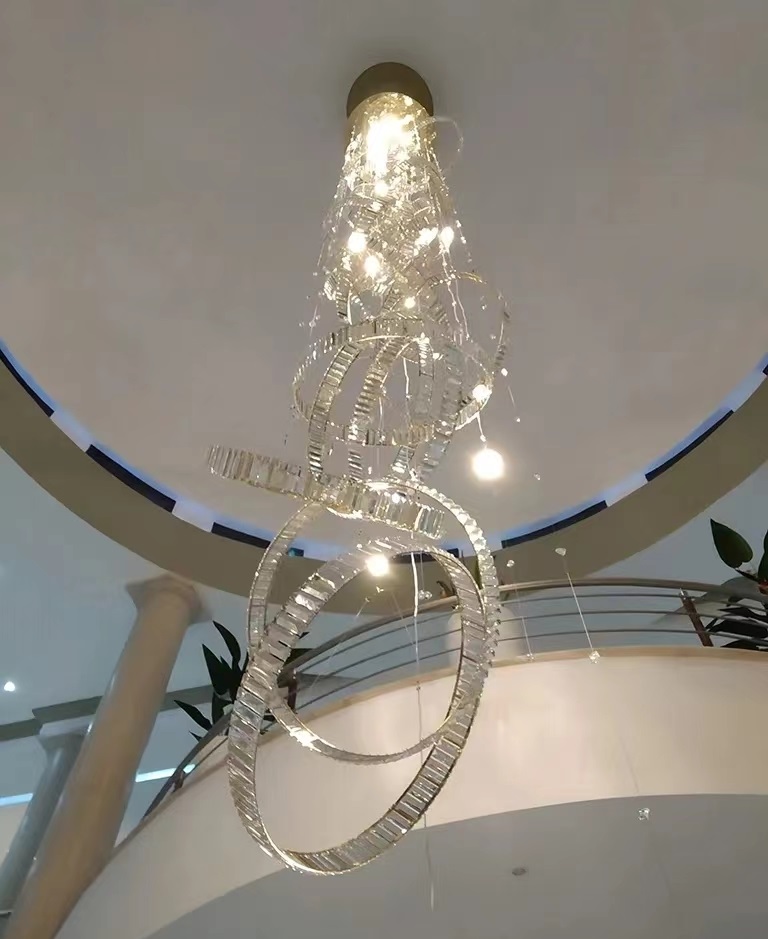 Dutti LED Long Crystal Ring Chandelier Pendant Lighting: Unique Design OEM/ODM for Villa Stairwell