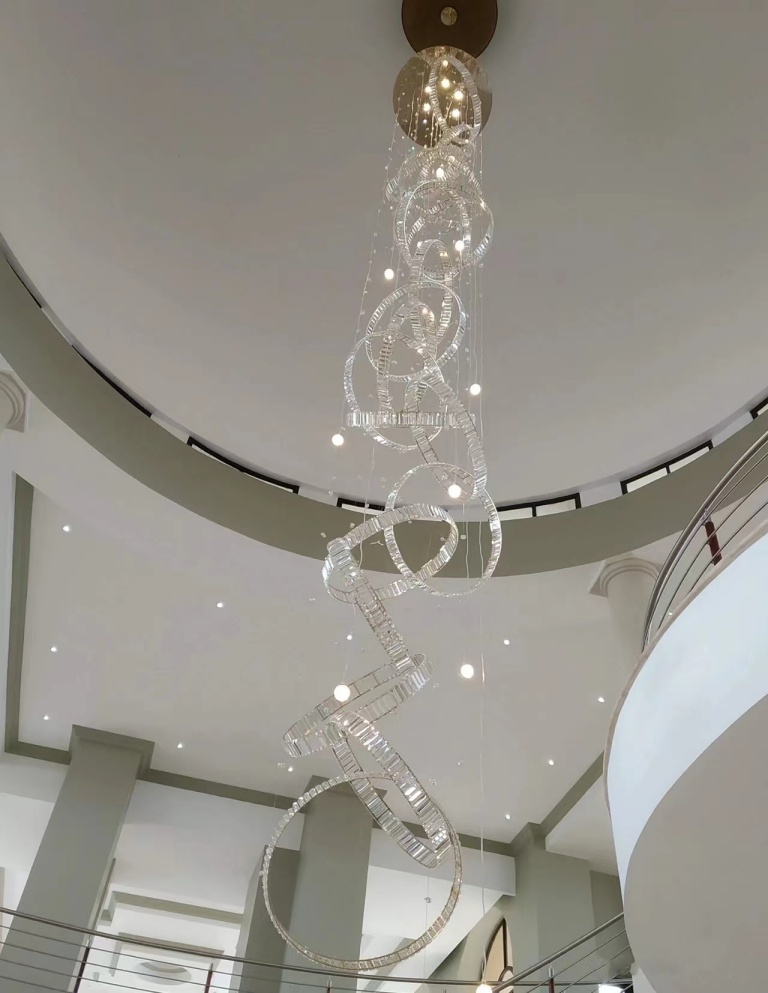 Dutti LED Long Crystal Ring Chandelier Pendant Lighting: Unique Design OEM/ODM for Villa Stairwell